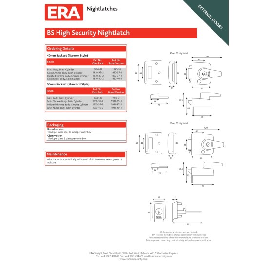 ERA British Standard High Security Nightlatch Door Lock