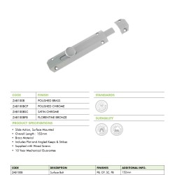 Surface Bolt 150mm - Satin Chrome