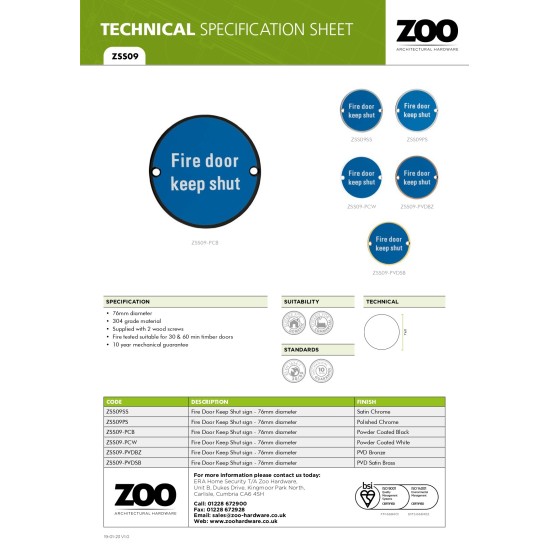 Fire Door Keep Shut 76mm Signage