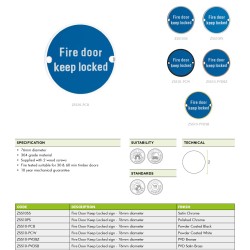 Fire Door Keep Locked 76mm Signage - Satin Stainless Steel