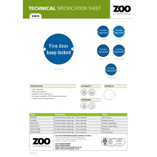 Fire Door Keep Locked 76mm Signage