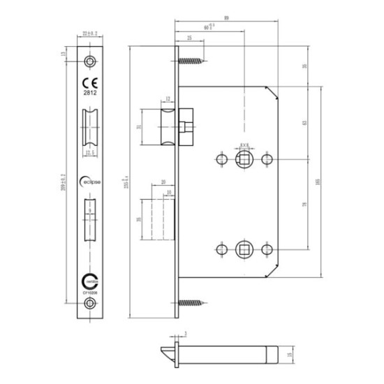 Din Mortice Bathroom Lock Eclipse Ultimate 60mm Backset