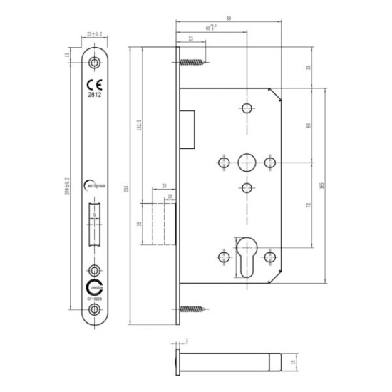 Din Mortice Euro Deadlock Eclipse Ultimate 60mm Backset