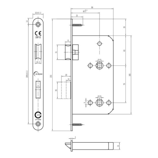 Din Mortice Bathroom Lock Eclipse Ultimate 60mm Backset