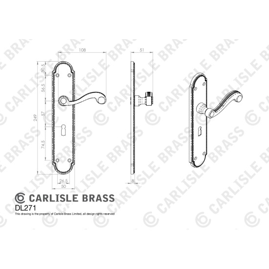 Chesham Lever on Backplate - Lock Profile - Polished Brass