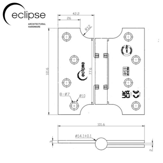 102x51x102x3mm Stainless Steel Grade 13 Fire Rated Thrust Bearing Parliament Hinge PAIR