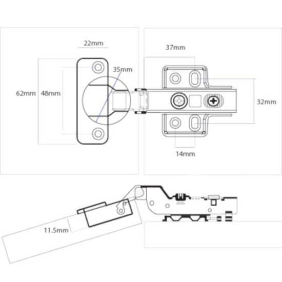 Half Overlay Clip on Cabinet Hinge - Soft Close