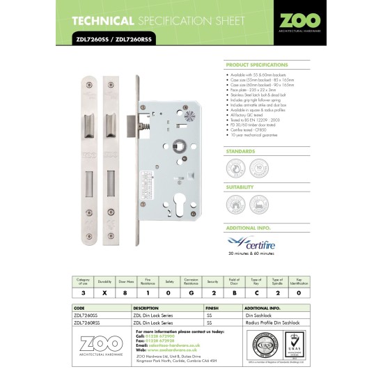 Din Euro Sashlock - 72mm C/C - Backset 60mm - Radius