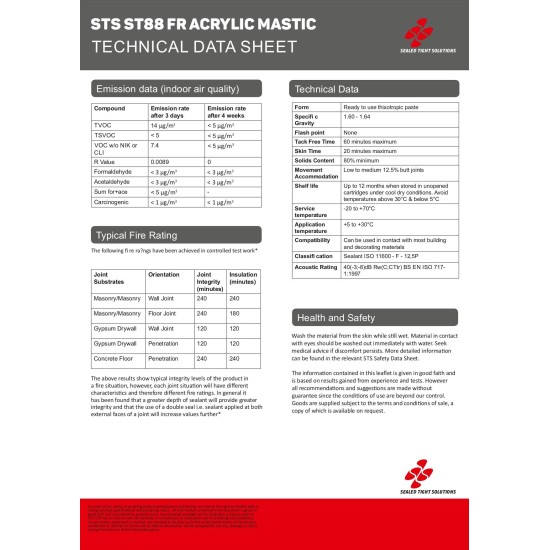 STS ST88 FR Acrylic Mastic White - 310ml tubes