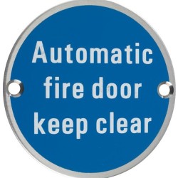 Automatic Fire Door Keep Clear 76mm Signage - Satin Stainless Steel