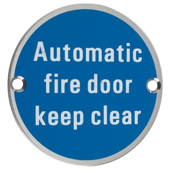 Automatic Fire Door Keep Clear 76mm Signage - Satin Stainless Steel